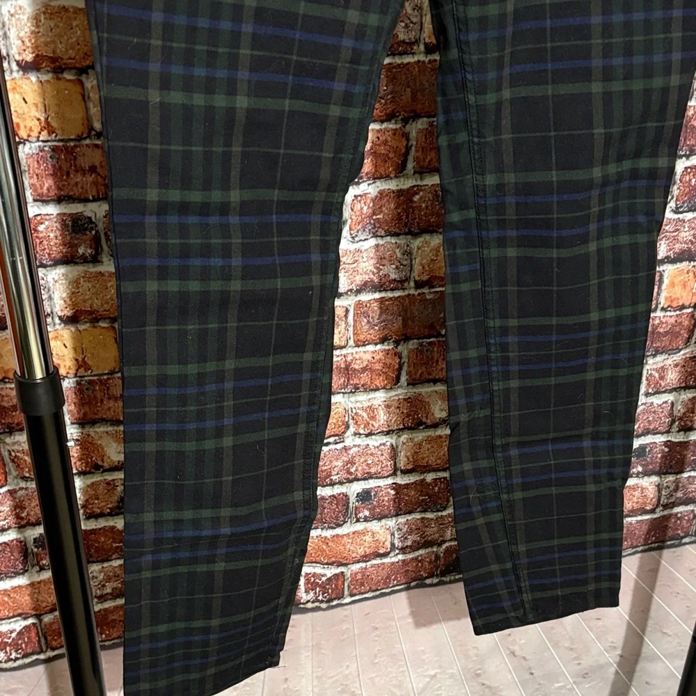 H&M green black watch plaid Trousers pants 34 skinny fit punk goth business - Picture 3 of 6